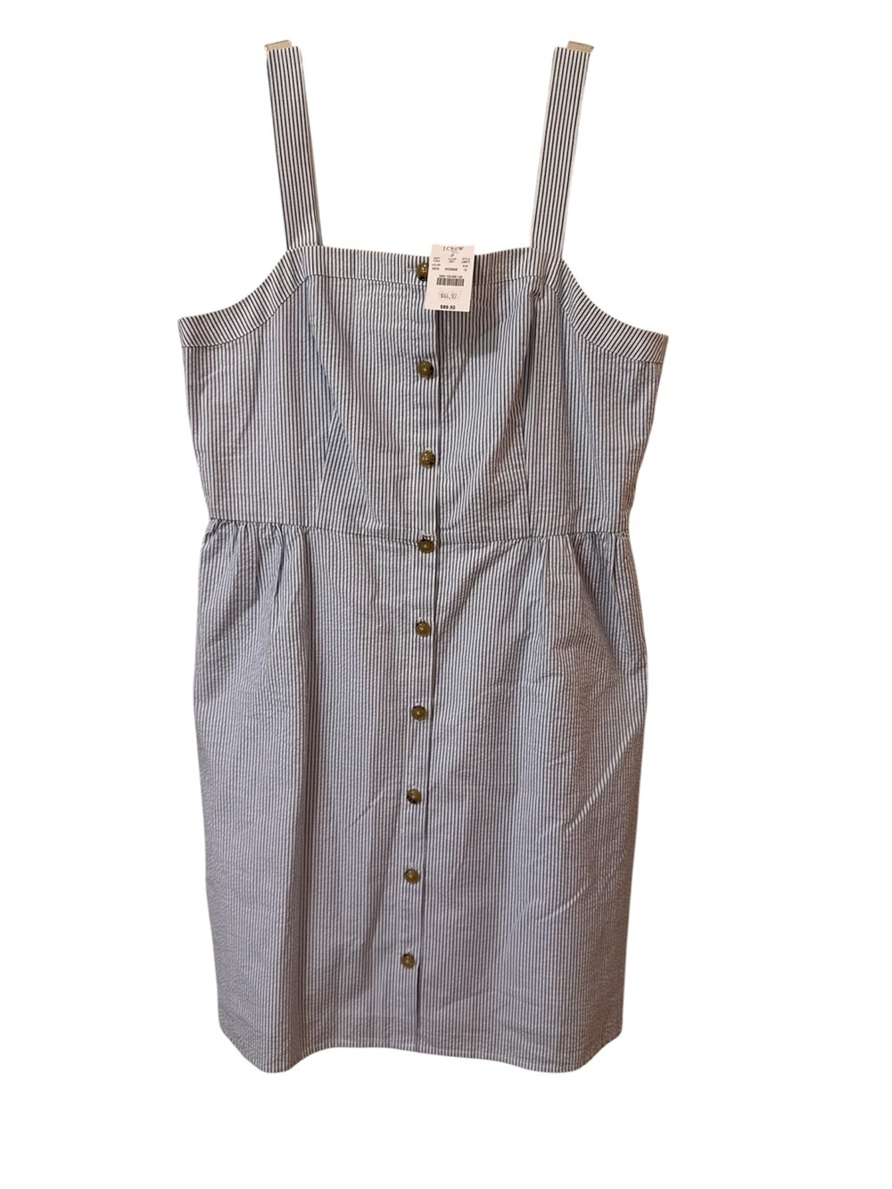 J Crew Cotton Blue White Striped Seersucker Fit&Flare Button Front Dress Sz 12